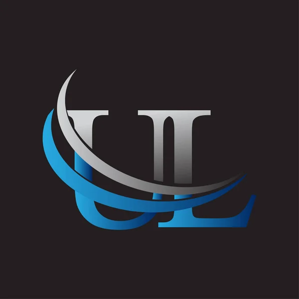 Litera Inițială Logotip Numele Companiei Colorate Albastru Gri Swoosh Design — Vector de stoc