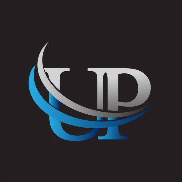 Lettera Iniziale Logotipo Nome Della Società Colorato Blu Grigio Swoosh — Vettoriale Stock