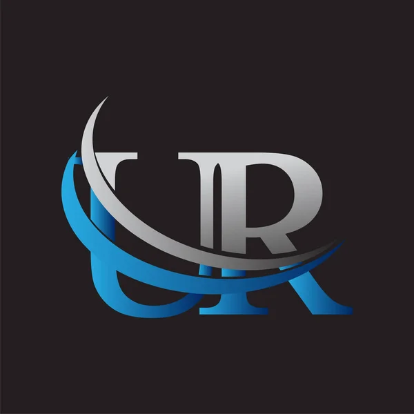 Carta Inicial Nome Empresa Logotipo Colorido Design Swoosh Azul Cinza — Vetor de Stock