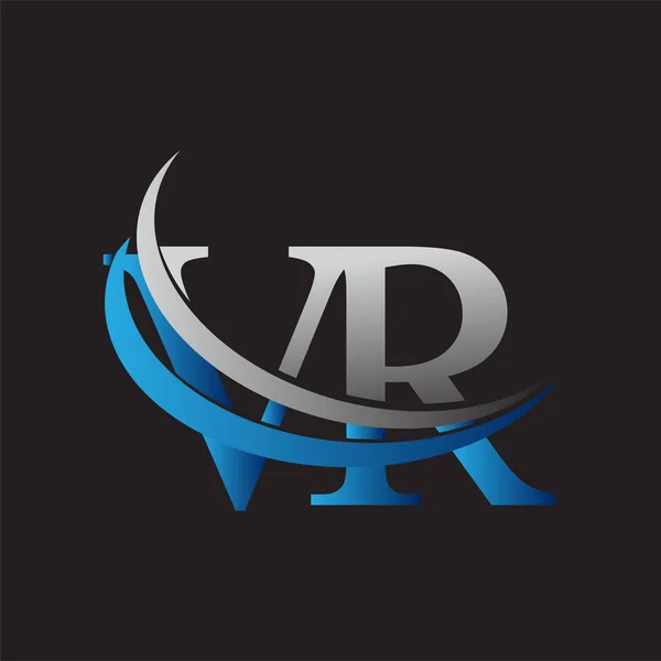 頭文字のVrロゴタイプ社名は青とグレーのスウッシュデザイン ビジネスと会社のアイデンティティのためのベクトルロゴ — ストックベクタ
