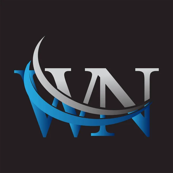 最初的字母Wn标志类型公司的名称有色蓝色和灰色Swoosh设计 企业和公司标识的矢量标识 — 图库矢量图片