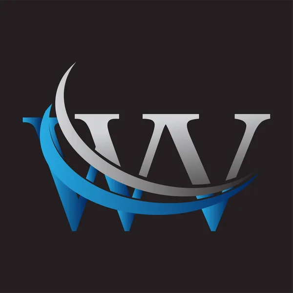 頭文字Wv型ロゴタイプ社名は青とグレーのスウッシュデザイン ビジネスと会社のアイデンティティのためのベクトルロゴ — ストックベクタ