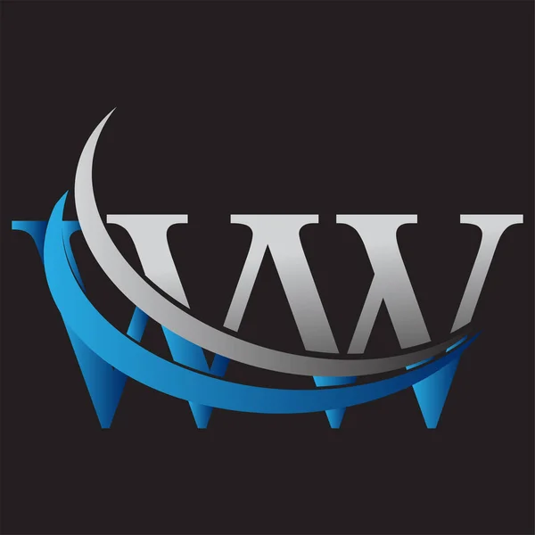 最初的字母Ww标志公司的名称有色蓝色和灰色Swoosh设计 企业和公司标识的矢量标识 — 图库矢量图片