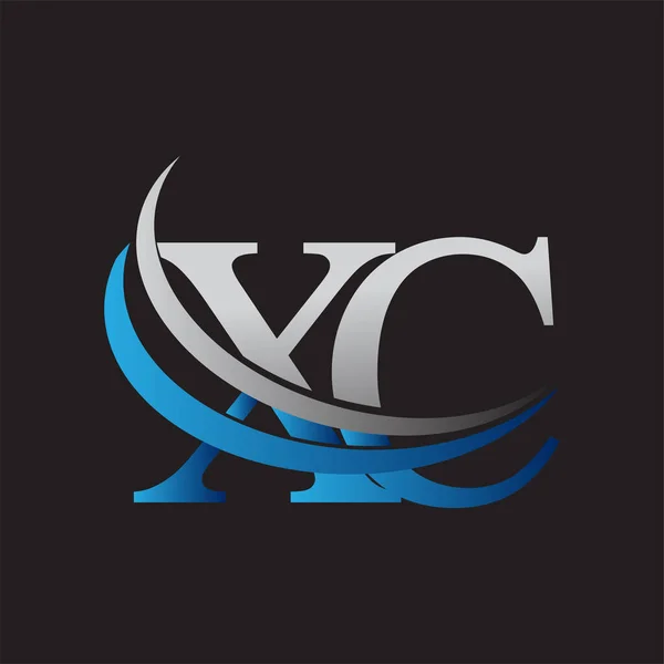 最初的字母Xc标志公司的名称是蓝色和灰色的Swoosh设计 企业和公司标识的矢量标识 — 图库矢量图片