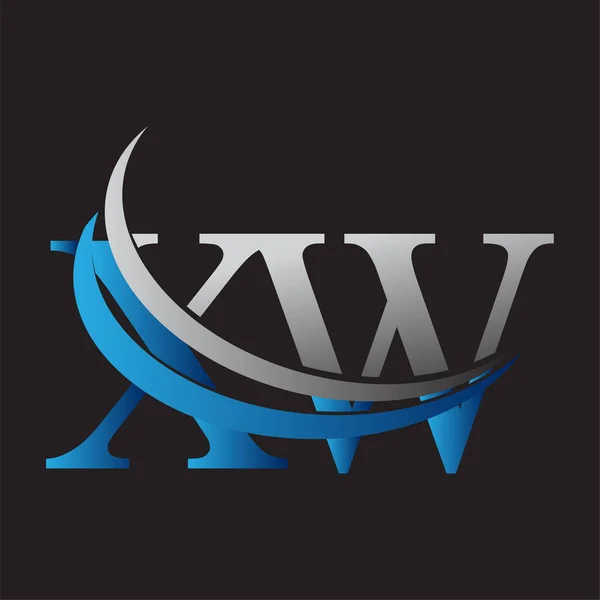 最初的字母Xw标志公司的名称有色蓝色和灰色Swoosh设计 企业和公司标识的矢量标识 — 图库矢量图片