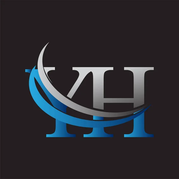 Första Bokstaven Logotyp Företagsnamn Färgad Blå Och Grå Swoosh Design — Stock vektor
