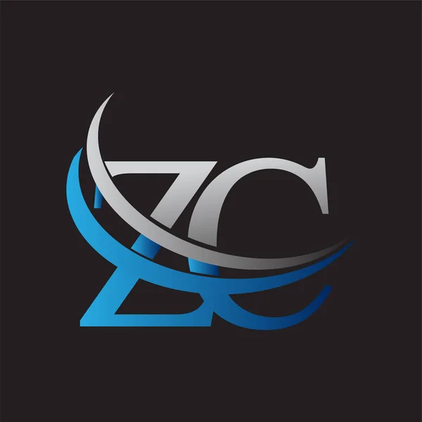 最初的字母Zc标志公司的名称有色蓝色和灰色Swoosh设计 企业和公司标识的矢量标识 — 图库矢量图片
