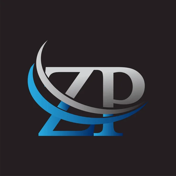 Początkowa Litera Logotyp Nazwa Firmy Kolorowy Niebieski Szary Projekt Swoosh — Wektor stockowy