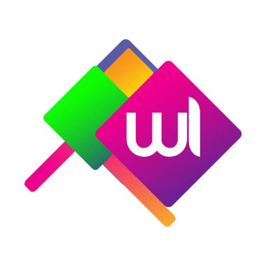 Renkli geometrik şekilli WI harfi logosu, yaratıcı endüstri, web, iş ve şirket için harf kombinasyonu tasarımı.