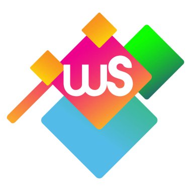 Renkli geometrik şekilli WS logosu, yaratıcı endüstri, web, iş ve şirket için harf kombinasyonu tasarımı.
