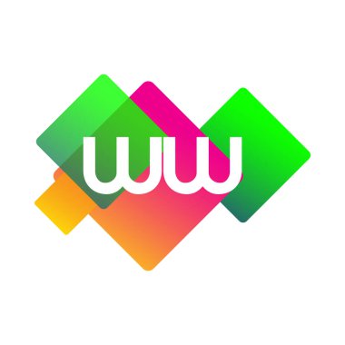 Renkli geometrik şekilli WW harfi logosu, yaratıcı endüstri, web, iş ve şirket için harf kombinasyonu tasarımı.