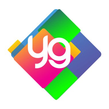 Renkli geometrik şekilli YG logosu, yaratıcı endüstri, web, iş ve şirket için harf kombinasyonu tasarımı.
