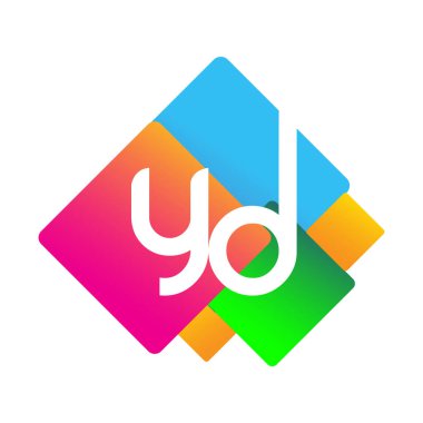 Renkli geometrik şekilli YD logosu, yaratıcı endüstri, web, iş ve şirket için harf kombinasyonlu logo tasarımı.