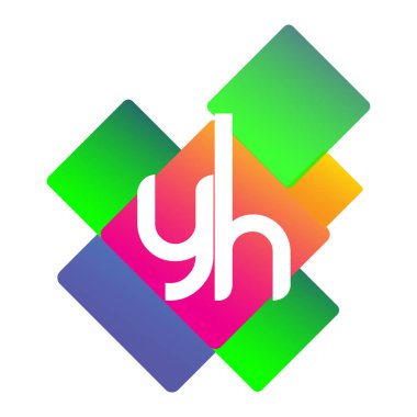 Renkli geometrik şekilli YH logosu, yaratıcı endüstri, web, iş ve şirket için harf kombinasyonu tasarımı.