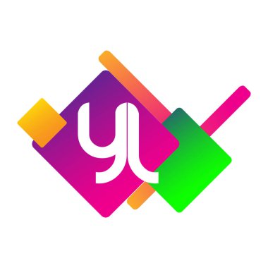 Renkli geometrik şekilli YL logosu, yaratıcı endüstri, web, iş ve şirket için harf kombinasyonlu logo tasarımı.