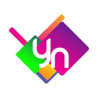 Renkli geometrik şekilli YN logosu, yaratıcı endüstri, web, iş ve şirket için harf kombinasyonu tasarımı.
