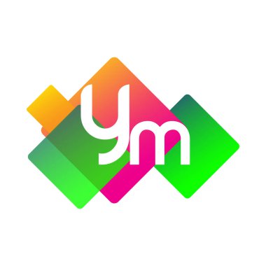 Renkli geometrik şekilli YM logosu, yaratıcı endüstri, web, iş ve şirket için harf kombinasyonu tasarımı.