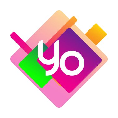 Renkli geometrik şekilli YO logosu, yaratıcı endüstri, web, iş ve şirket için harf kombinasyonlu logo tasarımı.