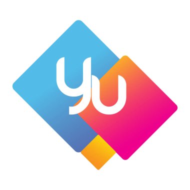 Renkli geometrik şekilli YU logosu, yaratıcı endüstri, web, iş ve şirket için harf kombinasyonu tasarımı.