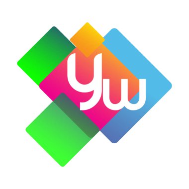 Renkli geometrik şekilli YW logosu, yaratıcı endüstri, web, iş ve şirket için harf kombinasyonu tasarımı.