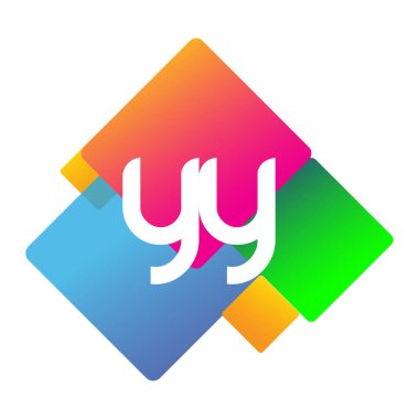 Renkli geometrik şekilli YY logosu, yaratıcı endüstri, web, iş ve şirket için harf kombinasyonu tasarımı.