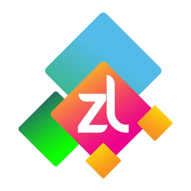 Renkli geometrik şekilli ZL logosu, yaratıcı endüstri, web, iş ve şirket için harf kombinasyonu tasarımı.