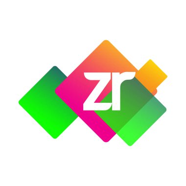 Renkli geometrik şekilli ZR logosu, yaratıcı endüstri, web, iş ve şirket için harf kombinasyonu tasarımı.
