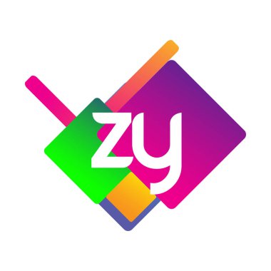 Renkli geometrik şekilli ZY logosu, yaratıcı endüstri, web, iş ve şirket için harf kombinasyonu tasarımı.