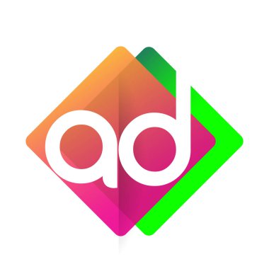 Renkli geometrik şekilli AD harfi logosu, yaratıcı endüstri, web, iş ve şirket için harf kombinasyonu tasarımı.