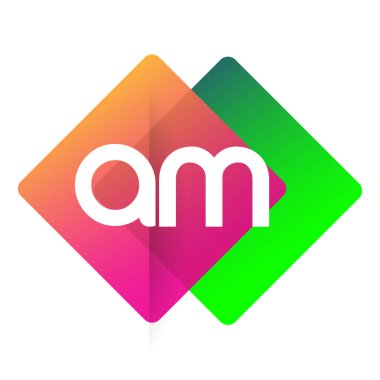 Renkli geometrik şekilli AM harfi logosu, yaratıcı endüstri, web, iş ve şirket için harf kombinasyonu tasarımı.