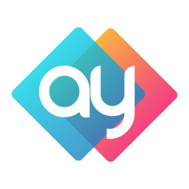 Renkli geometrik şekilli harf AY logosu, yaratıcı endüstri, web, iş ve şirket için harf kombinasyonu tasarımı.