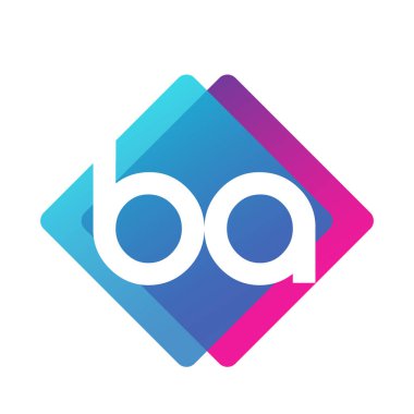 Renkli geometrik şekilli BA logosu, yaratıcı endüstri, web, iş ve şirket için harf kombinasyonu tasarımı.