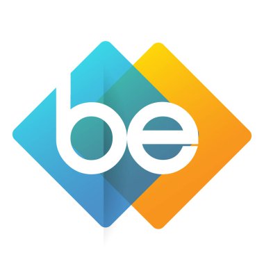 Renkli geometrik şekilli BE logosu, yaratıcı endüstri, web, iş ve şirket için harf kombinasyonu tasarımı.