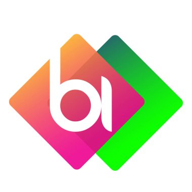 Renkli geometrik şekilli harf BI logosu, yaratıcı endüstri, web, iş ve şirket için harf kombinasyonu tasarımı.