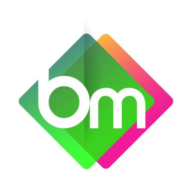 BM harfi renkli geometrik şekilli logo, yaratıcı endüstri, web, iş ve şirket için harf kombinasyonlu logo tasarımı.