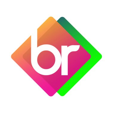 Renkli geometrik şekilli BR logosu, yaratıcı endüstri, web, iş ve şirket için harf kombinasyonu tasarımı.