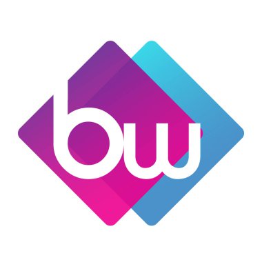 Renkli geometrik şekilli BW logosu, yaratıcı endüstri, web, iş ve şirket için harf kombinasyonlu logo tasarımı.