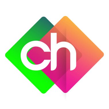Renkli geometrik şekilli CH logosu, yaratıcı endüstri, web, iş ve şirket için harf kombinasyonu tasarımı.