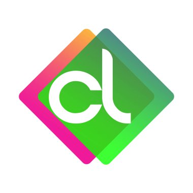 Renkli geometrik şekilli CL logosu, yaratıcı endüstri, web, iş ve şirket için harf kombinasyonu tasarımı.