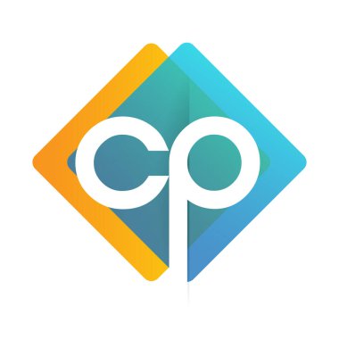 Renkli geometrik şekilli CP logosu, yaratıcı endüstri, web, iş ve şirket için harf kombinasyonu tasarımı.