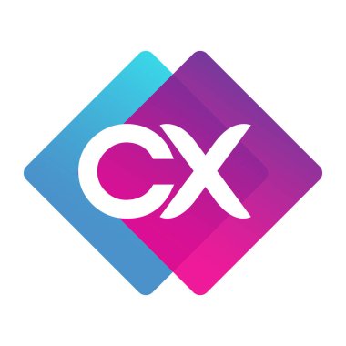 Renkli geometrik şekilli harf CX logosu, yaratıcı endüstri, web, iş ve şirket için harf kombinasyonu tasarımı.