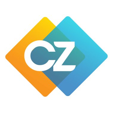 Renkli geometrik şekilli CZ logosu, yaratıcı endüstri, web, iş ve şirket için harf kombinasyonu tasarımı.