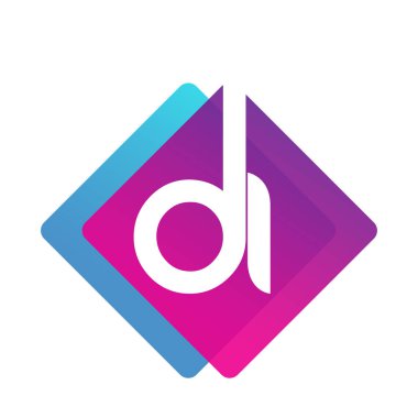 Renkli geometrik şekilli DI logosu, yaratıcı endüstri, web, iş ve şirket için harf kombinasyonu tasarımı.