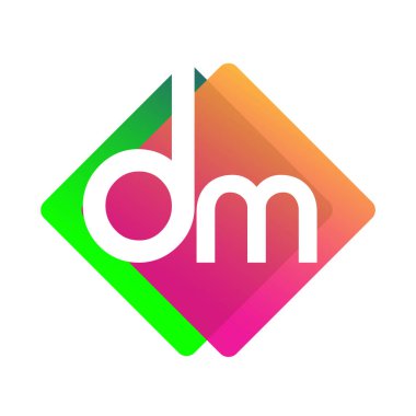 Renkli geometrik şekilli DM logosu, yaratıcı endüstri, web, iş ve şirket için harf kombinasyonu tasarımı.