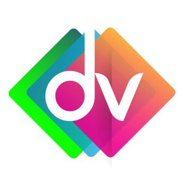 Renkli geometrik şekilli DV logosu, yaratıcı endüstri, web, iş ve şirket için harf kombinasyonu tasarımı.