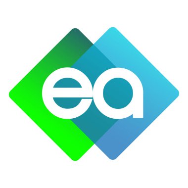 Renkli geometrik şekilli EA logosu, yaratıcı endüstri, web, iş ve şirket için harf kombinasyonu tasarımı.