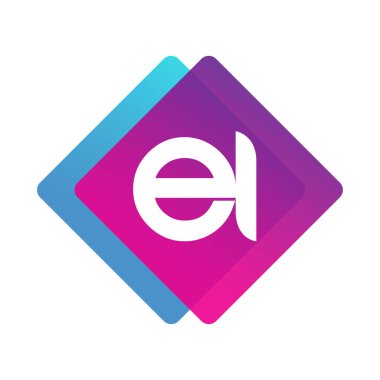 Renkli geometrik şekilli harf El logosu, yaratıcı endüstri, web, iş ve şirket için harf kombinasyonu tasarımı.