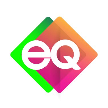 Renkli geometrik şekilli EQ logosu, yaratıcı endüstri, web, iş ve şirket için harf kombinasyonlu logo tasarımı.