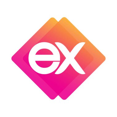 Renkli geometrik şekilli EX logosu, yaratıcı endüstri, web, iş ve şirket için harf kombinasyonlu logo tasarımı.