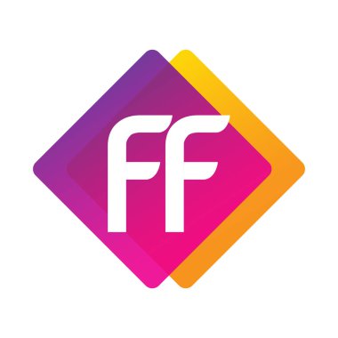 Renkli geometrik şekilli FF logosu, yaratıcı endüstri, web, iş ve şirket için harf kombinasyonu tasarımı.